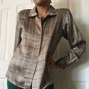 100% silk vintage plaid button down shirt